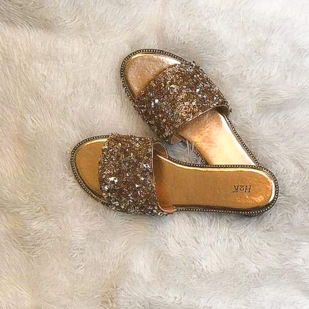 Rose Gold Embellished Slides